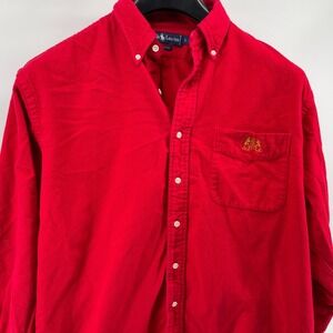 VTG Ralph Lauren Flannel Shirt Mens Large Red Singapore Heraldic Lion Crest Spot